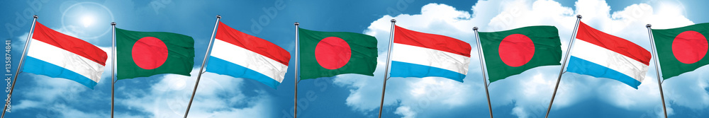 Luxembourg flag with Bangladesh flag, 3D rendering Luxembourg flag with Bangladesh flag, 3D rendering