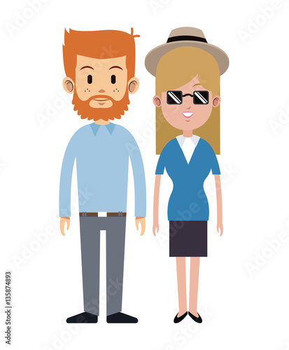 couple man beard sunglasses hat blue shirt vector illustration eps 10