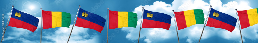 Liechtenstein flag with Guinea flag, 3D rendering Liechtenstein flag with Guinea flag, 3D rendering