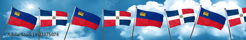 Liechtenstein flag with Dominican Republic flag, 3D rendering
