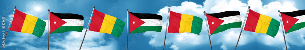 Guinea flag with Jordan flag, 3D rendering Guinea flag with Jordan flag, 3D rendering