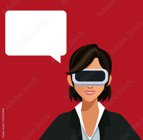 woman smart user vr glasses with bubble speech red background vector illustration eps 10