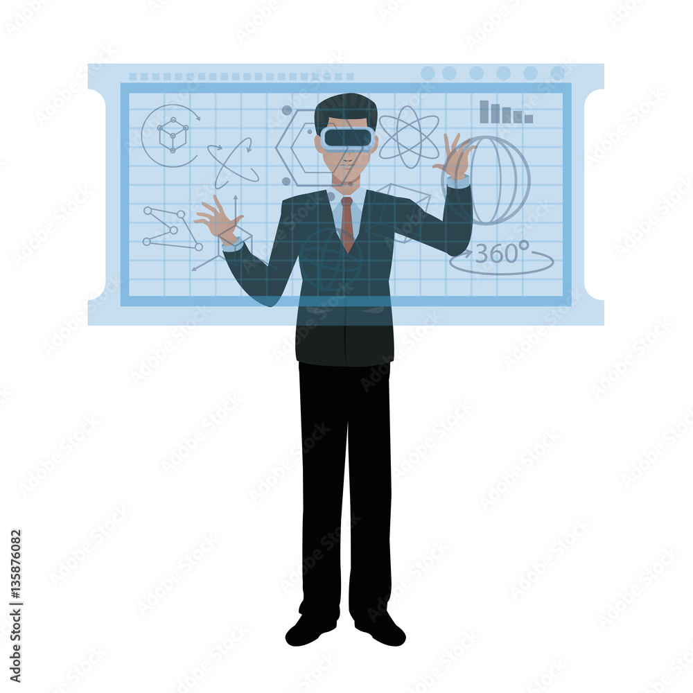 business man wearing vr glasses interaction vector illustration eps 10 business man wearing vr glasses interaction vector illustration eps 10