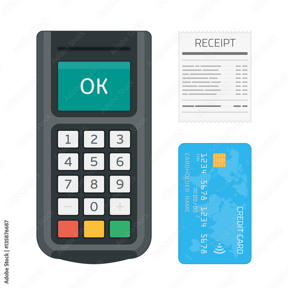 Pos terminal credit card receipt. Pos terminal credit card receipt.