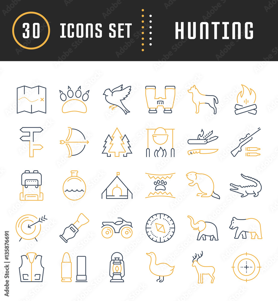 Set Vector Flat Line Icons Hunting Set Vector Flat Line Icons Hunting