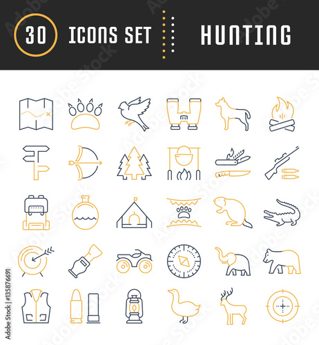 Set Vector Flat Line Icons Hunting