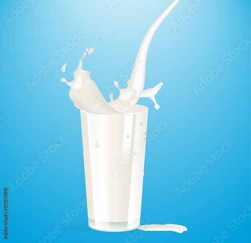 milk is poured into a glass of top to bottom with splashes on