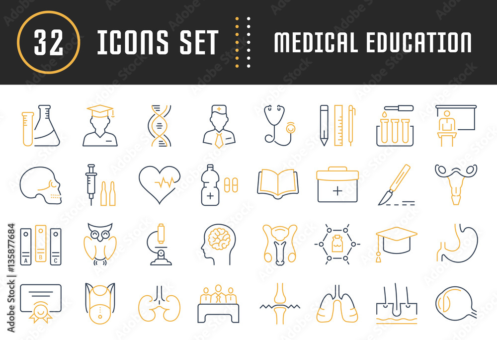 Set Vector Flat Line Icons Medical Education Set Vector Flat Line Icons Medical Education
