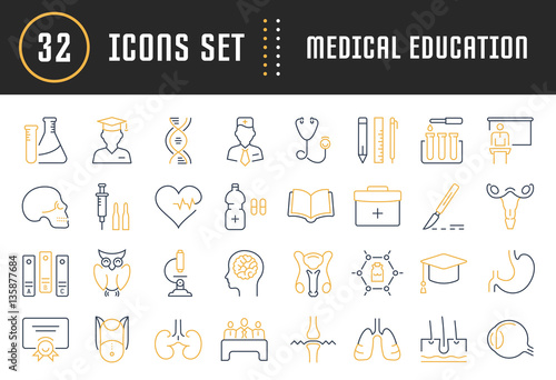 Set Vector Flat Line Icons Medical Education