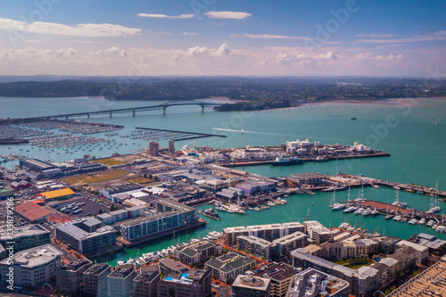 Auckland industrial harbor aerial view