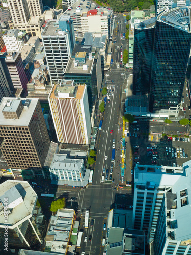 Aerial view over Auckland downtown street in city center
