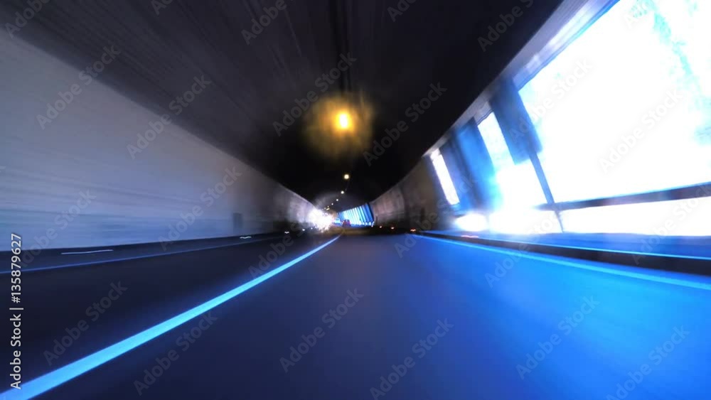 Car Drives Through An End Of An Illuminated Tunnel 4K Car Drives Through An End Of An Illuminated Tunnel 4K