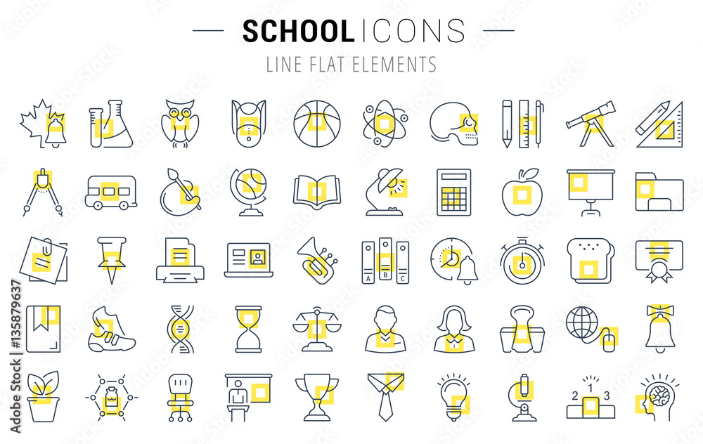 Set Vector Flat Line Icons School Set Vector Flat Line Icons School