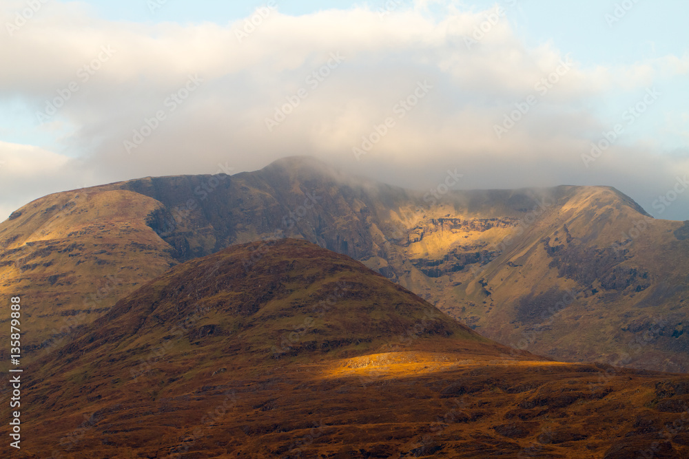 Fototapeta premium View of the western Ireland countryside landscape in winter - Connemara and Galway Bay