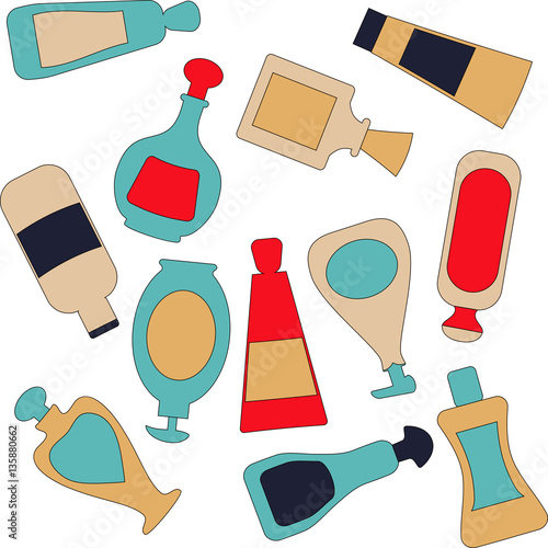 Continuous pattern with cosmetic bottles  - vector illustration