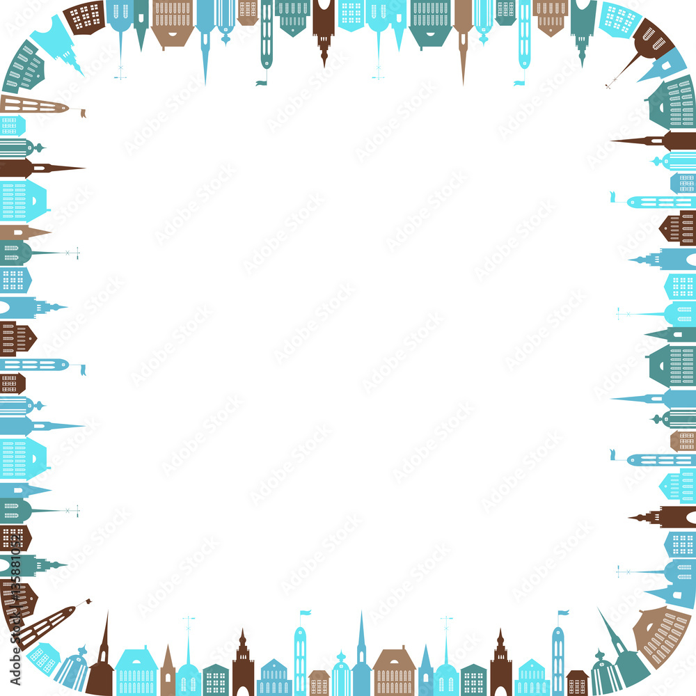 Fototapeta premium Square frame with silhouettes of houses - vector illustration 