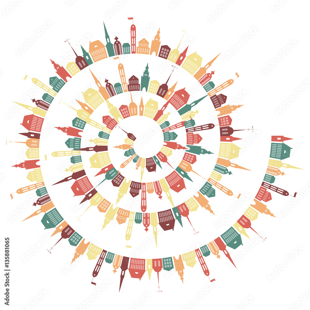 Spiral with silhouettes of houses - vector illustration 

