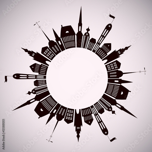 Round frame with silhouettes of houses - vector illustration 