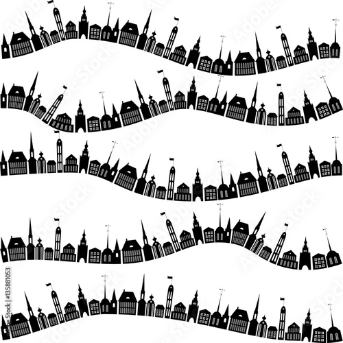 Continuous pattern with silhouettes of houses - vector illustration 