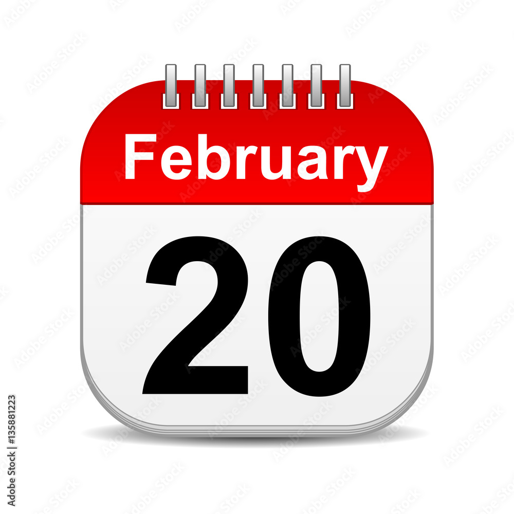 February 20 on calendar icon February 20 on calendar icon