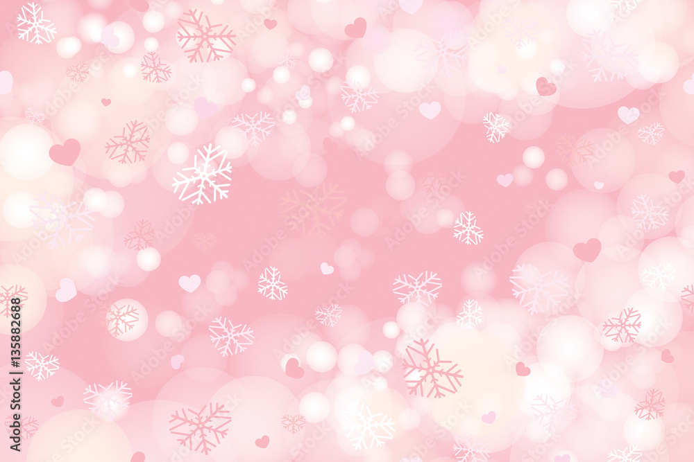 Vector of valentine snowflakes on pink background. - obrazy, fototapety, plakaty 