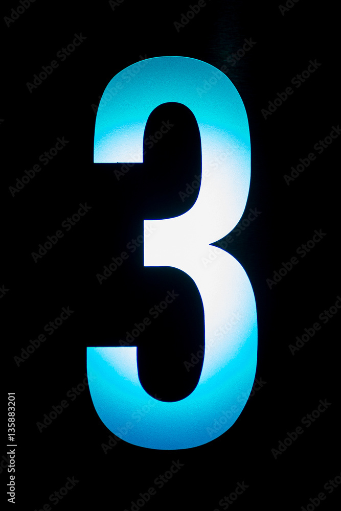 Number 3 in blue gredient over black background Number 3 in blue gredient over black background