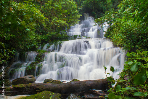 beautiful waterfall in rainforest at phu tub berk mountain  phet