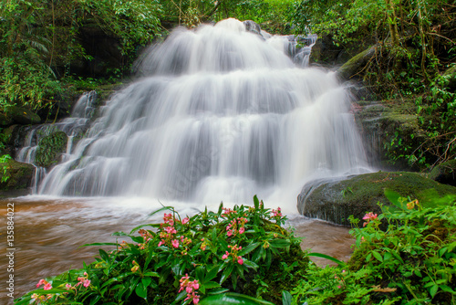 beautiful waterfall in rainforest at phu tub berk mountain phet