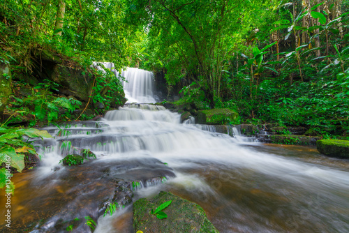 beautiful waterfall in rainforest at phu tub berk mountain  phet