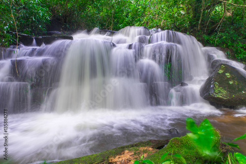 beautiful waterfall in rainforest at phu tub berk mountain phet