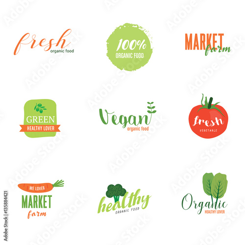 Logo organic food  green market vintage style  vector illustration