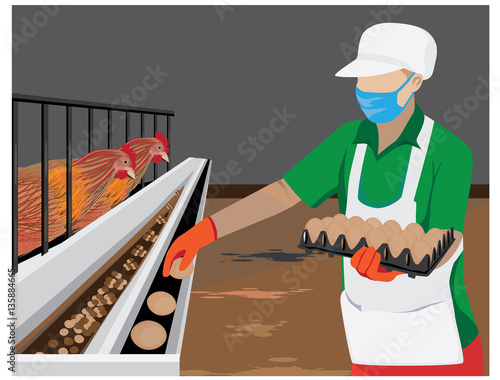 Agriculturist in chicken farm vector design