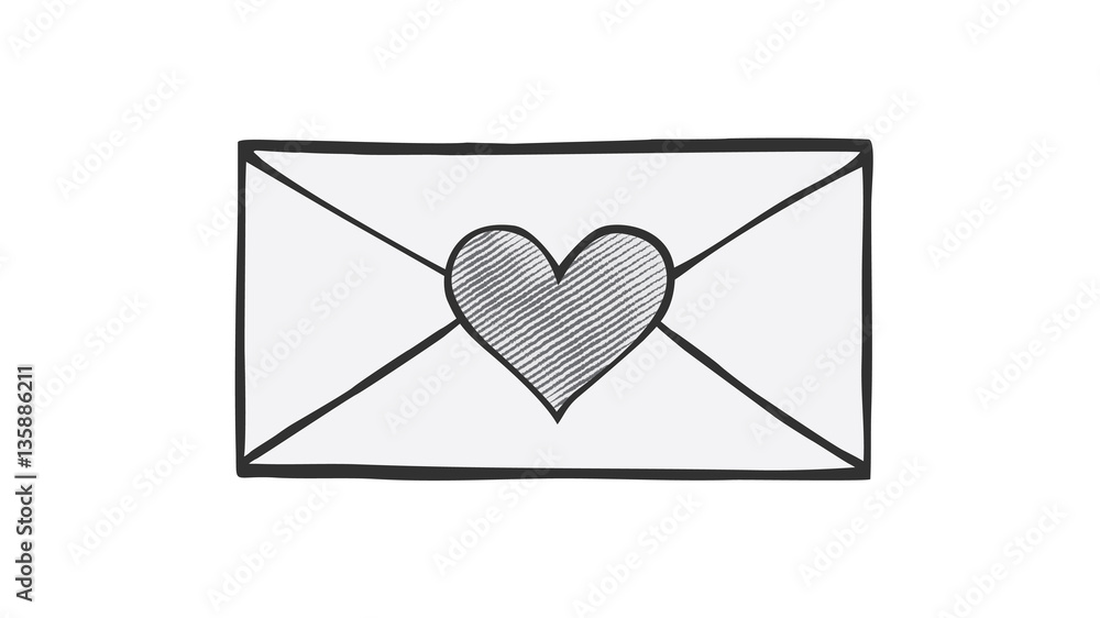 Love heart design on envelope for Valentines day. Mail drawing in doodle style. Love heart design on envelope for Valentines day. Mail drawing in doodle style.