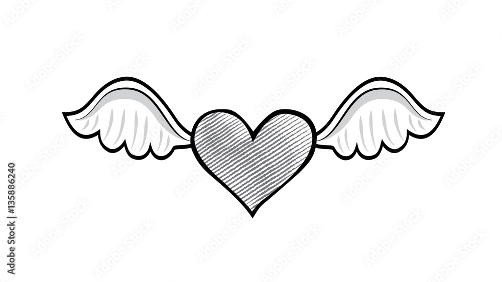 Heart with wings. Love heart design for Valentines day. Cartoon drawing in doodle style. Stock Vector | Adobe Stock Heart with wings. Love heart design for Valentines day. Cartoon drawing in doodle style. Stock Vector | Adobe Stock