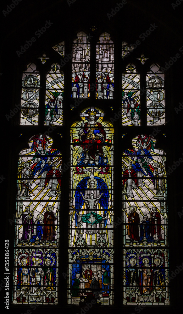 Stained glass window B in Worcester Cathedral