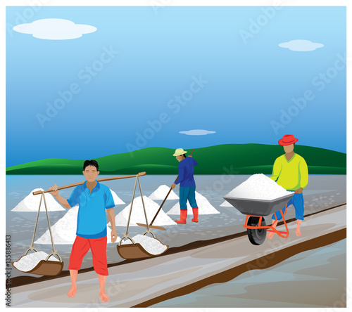 agriculturist work in saline field vector design