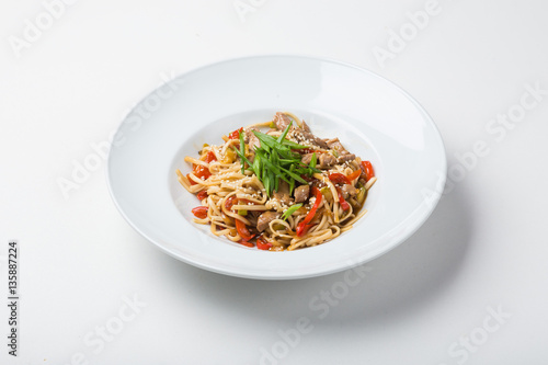Asian noodles on a white background