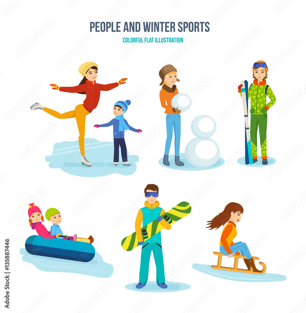 Concept of illustration - people and winter sports, entertainment, recreation. Concept of illustration - people and winter sports, entertainment, recreation.