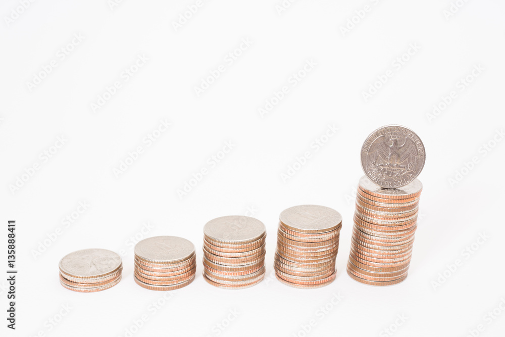 Selective focus of stack of US. dollar coins Selective focus of stack of US. dollar coins