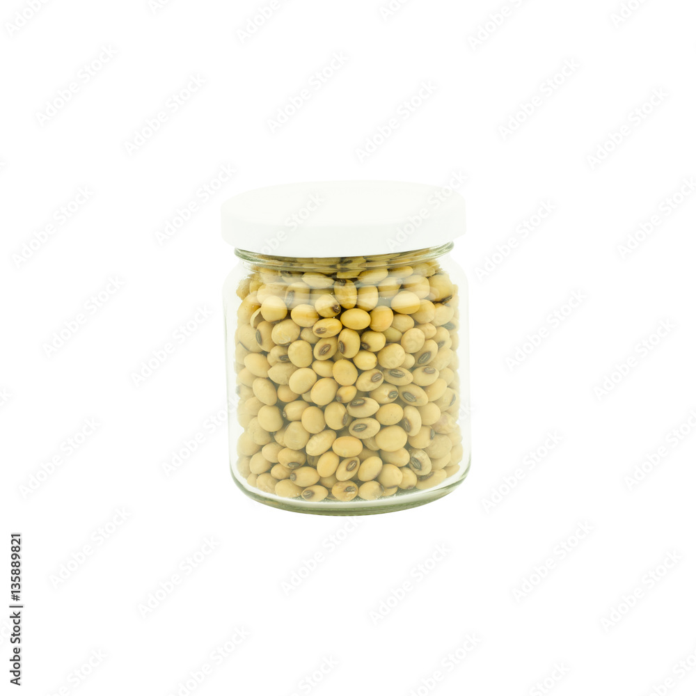 soy beans in Bottle.glass isolated on white background. soy beans in Bottle.glass isolated on white background.