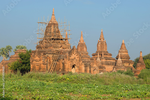 Ancient Buddhist temple complex on a sunny morning. Bagan  Myanmar