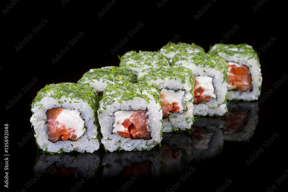 Japanese rolls on black background Japanese rolls on black background