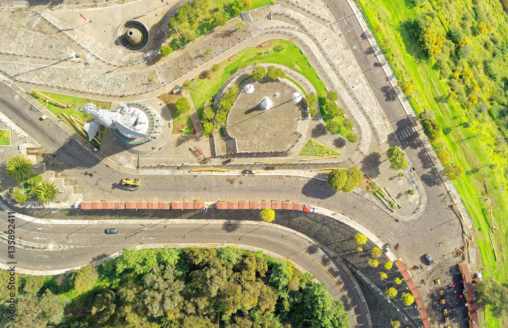 Experience the breathtaking aerial view of the iconic city tourist attraction,the Virgin of Panecillo,in Quito,Ecuador. Experience the breathtaking aerial view of the iconic city tourist attraction,the Virgin of Panecillo,in Quito,Ecuador.