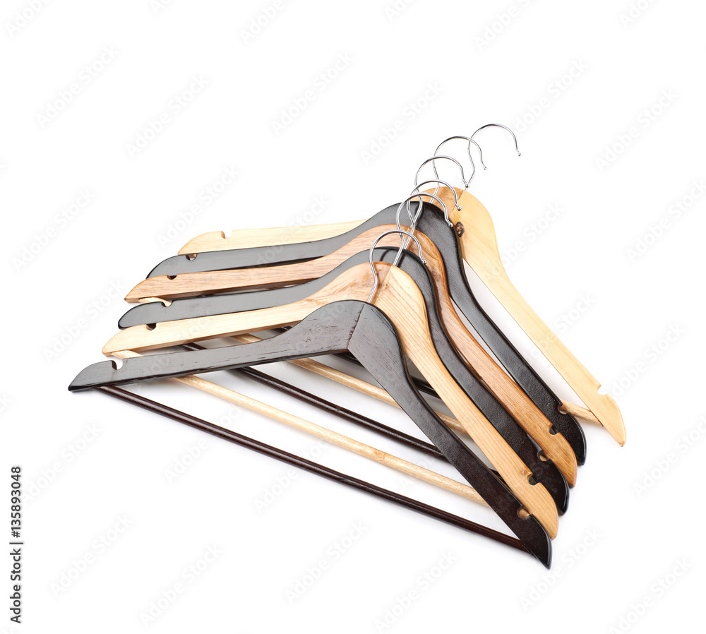 Pile of wooden hangers isolated Pile of wooden hangers isolated