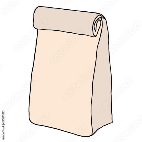 Lunch sack. Hand drawn sketchy craft paper lunch sack. Vector il