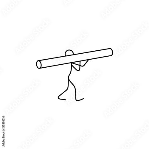 Cartoon icon of sketch stick figure in cute miniature scenes.