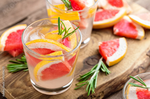 Refreshing drink, grapefruit and rosemary cocktail