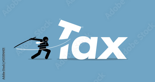 Tax cut. Vector artwork depicts reducing and lowering taxes. 