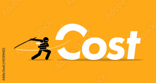 Cost cutting. Vector artwork depicts inflation, reducing expenses, and profit improvement. 
