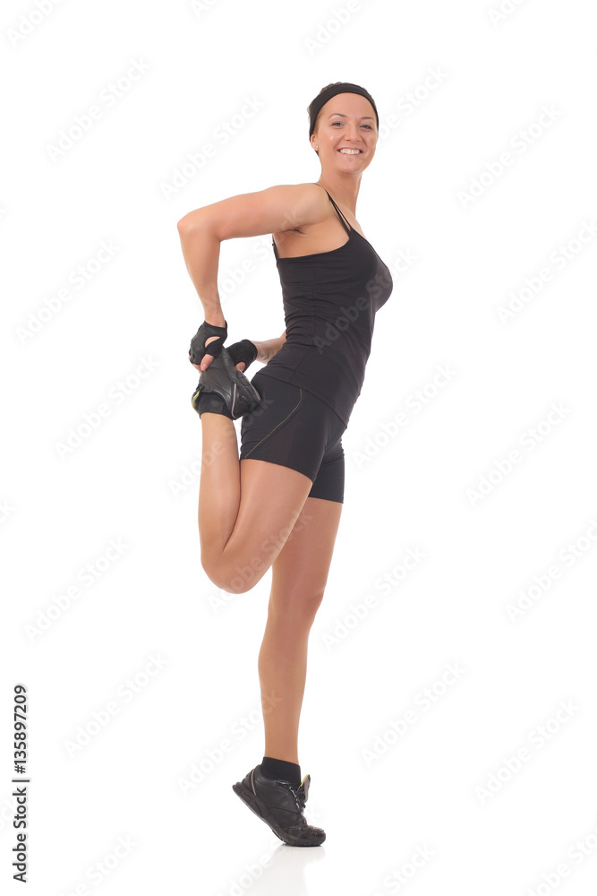 girl doing stretching standing on a white background girl doing stretching standing on a white background